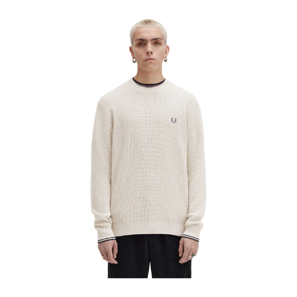 Fred Perry Crème Crew Neck Sweater Aw24 White Heren