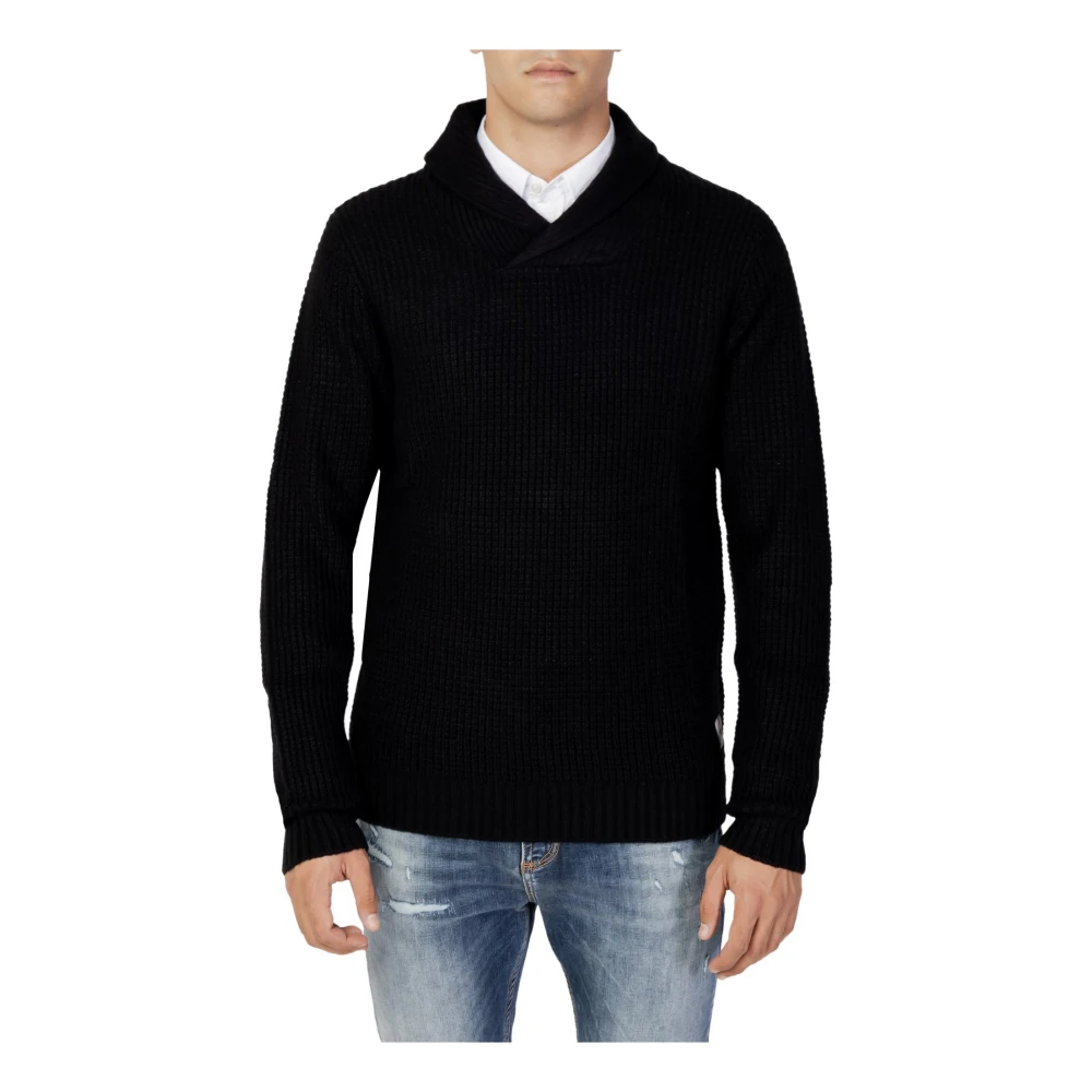 Jack & Jones Svart V-ringad Stickad Tröja Black, Herr