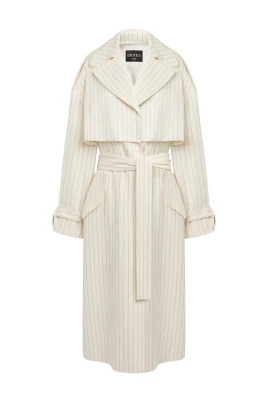 Lång randig trenchcoat