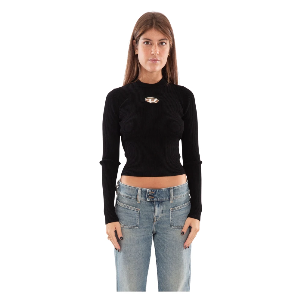 Diesel Geribbelde Metalen Sweater in 9XX Black Dames