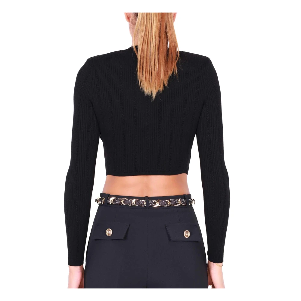 Elisabetta Franchi Korte geribbelde gebreide vest zwart Black Dames