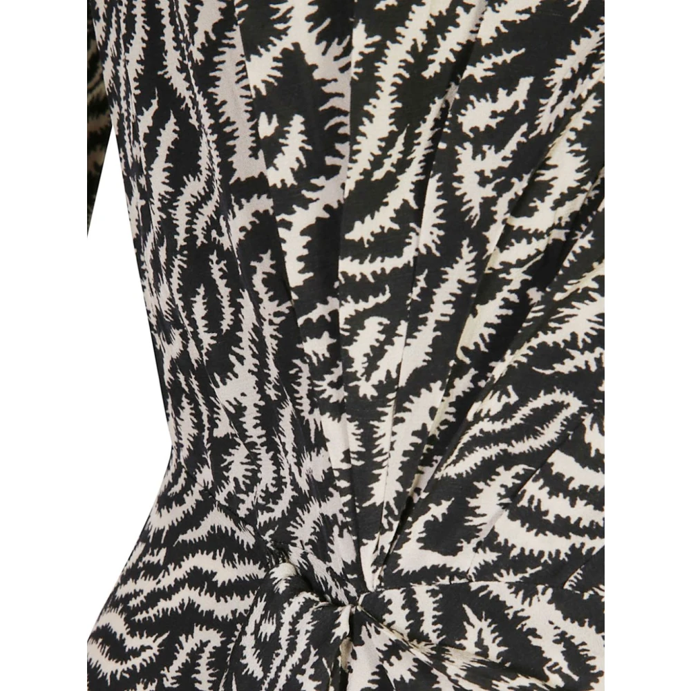 Isabel Marant Étoile Zwarte Wikkeljurk Grafische Print Lange Mouw Black Dames