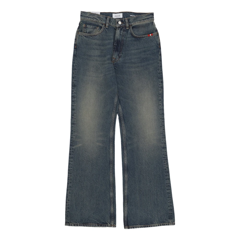 Amish Women's Blue Wide Jeans, W28, High Waist Cigarette Cut Denim Jeans