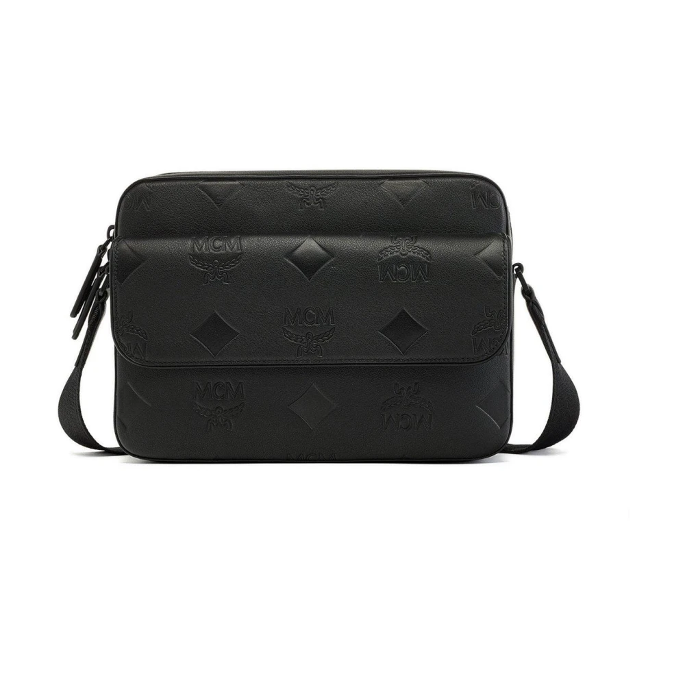 MCM Aren Messenger-tas van leer met Maxi-monogram Black Heren