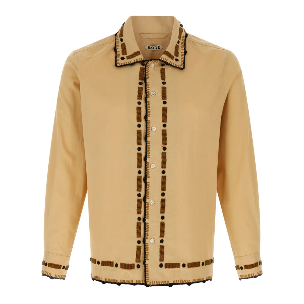 Bode Men's Beige Beaded Ryegrass Cotton Shirt - Light Jackets - L - Jackets