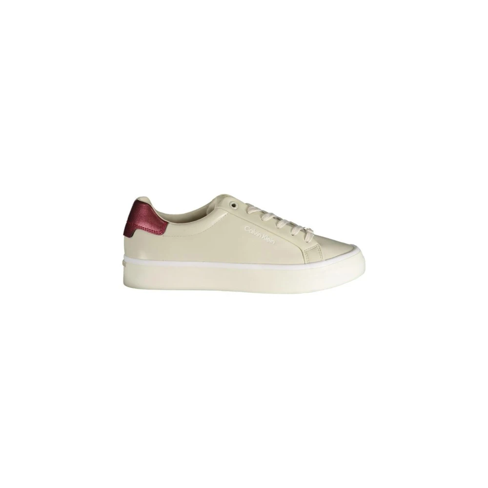 Calvin Klein Women's Beige Platform Sneakers Lace-Up Design