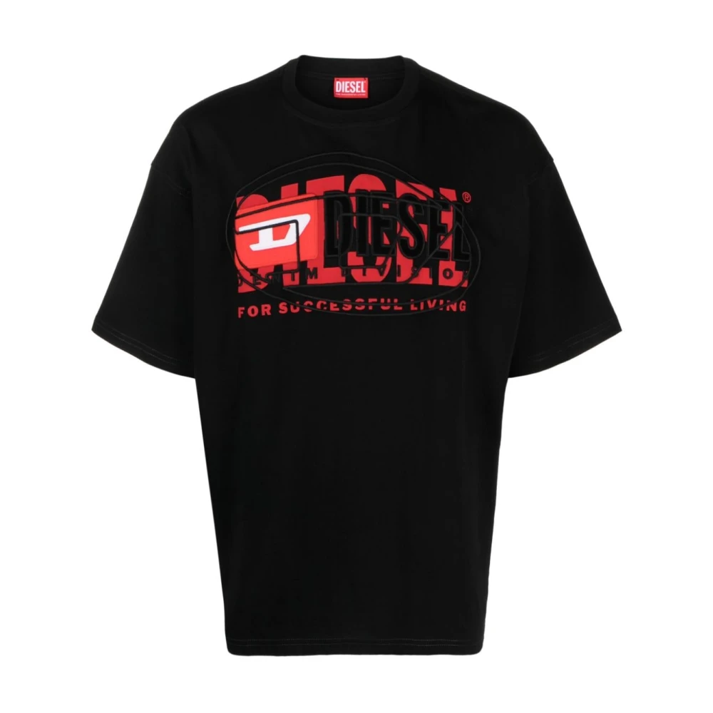 Diesel Zwarte Logo Patch T-shirts en Polos Black Heren