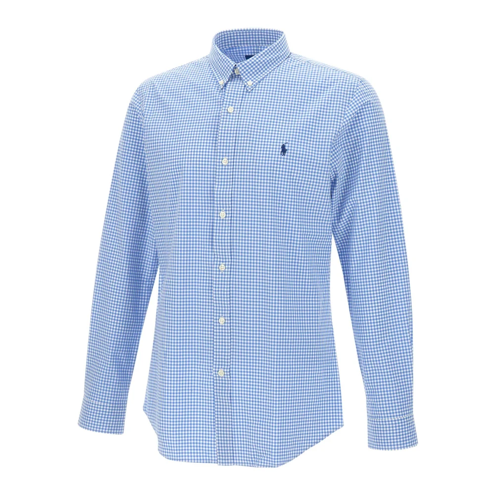 Polo Ralph Lauren Geruite Stretch Katoenen Overhemd Blauw Blue Heren
