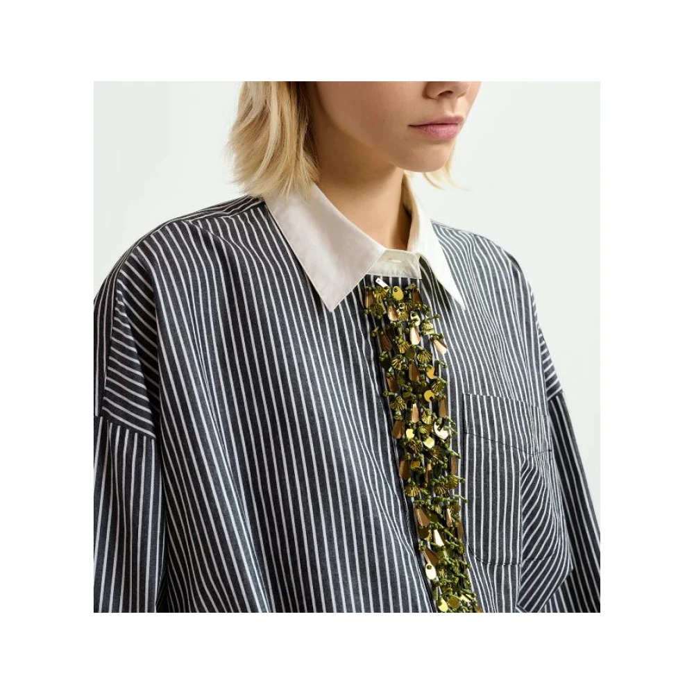Essentiel Antwerp Gail Katoenen Popeline Overhemd met Pailletten en Parels Gray Dames
