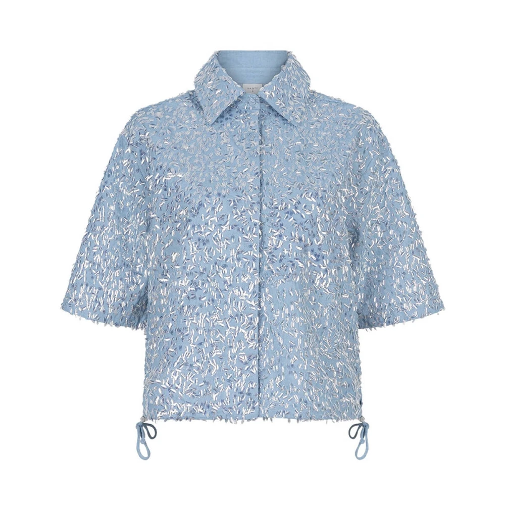 Dante 6 Bardot Pailletten Geknipte Denim Shirt Blue Dames