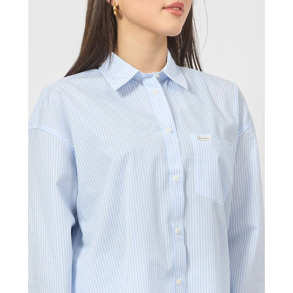 Guess Blauw Gestreepte Oversized Shirt Blue Dames