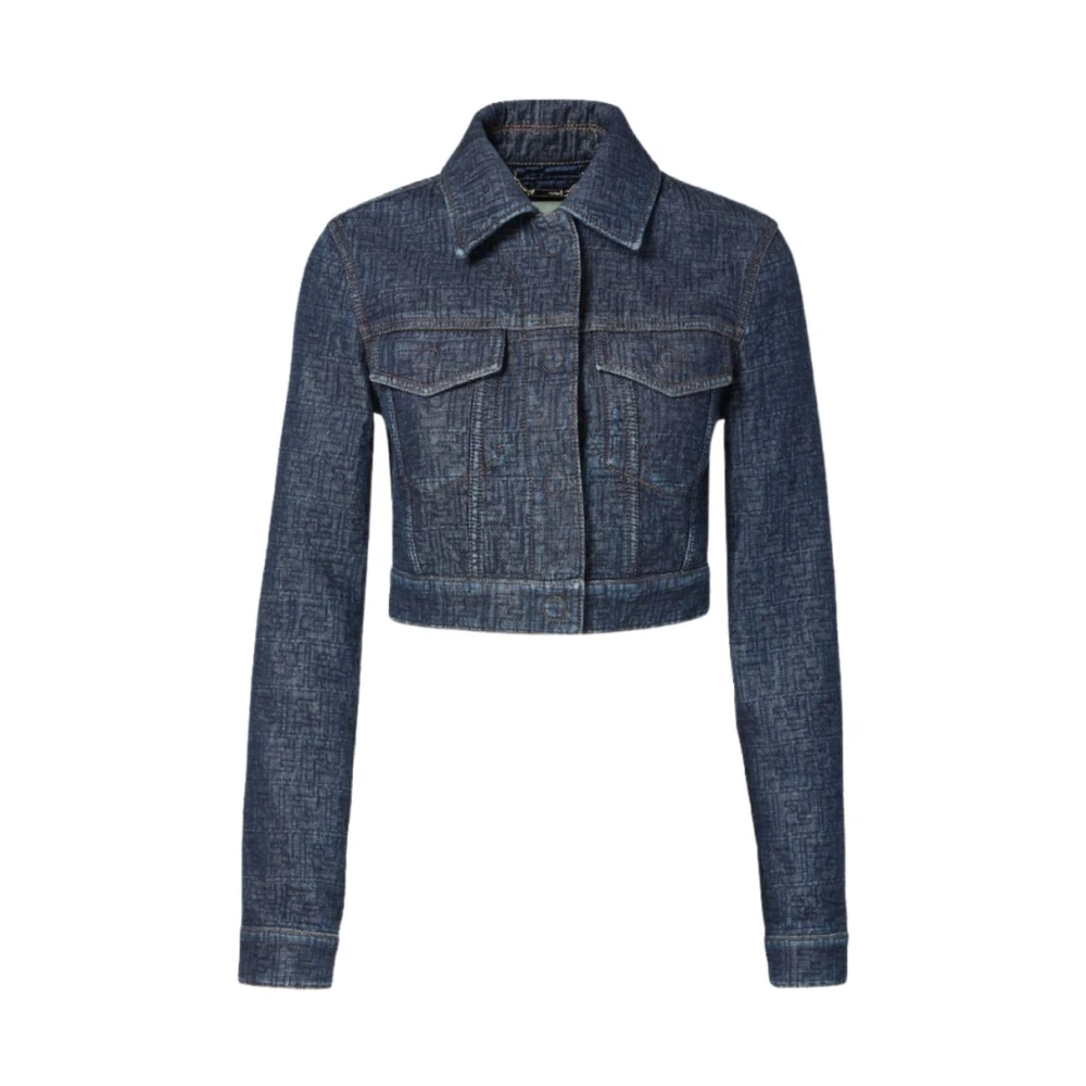 Fendi Vrouw Blauw Jassen Dames, S, Denim, Cropped Denim Jas