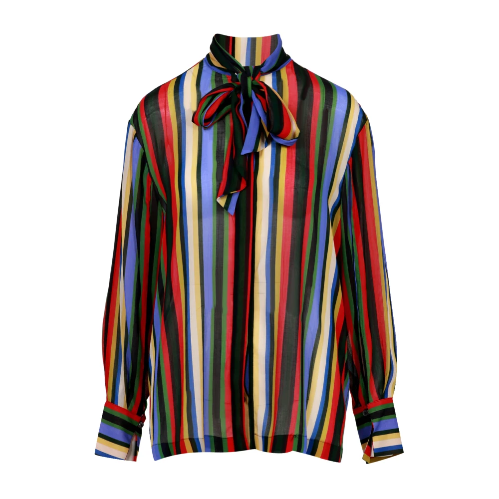 Semicouture Gestreepte Creponne Blouse met Sjaalkraag Multicolor Dames