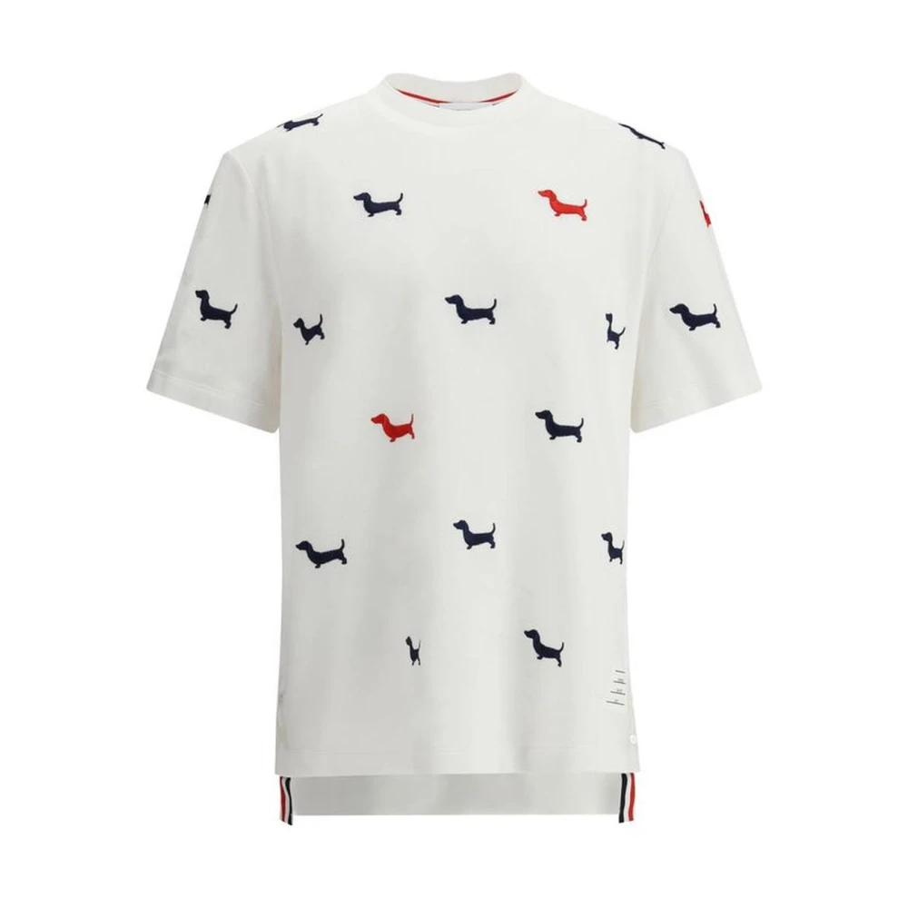 Thom Browne Geborduurde Teckels Katoenen T-shirt White Heren