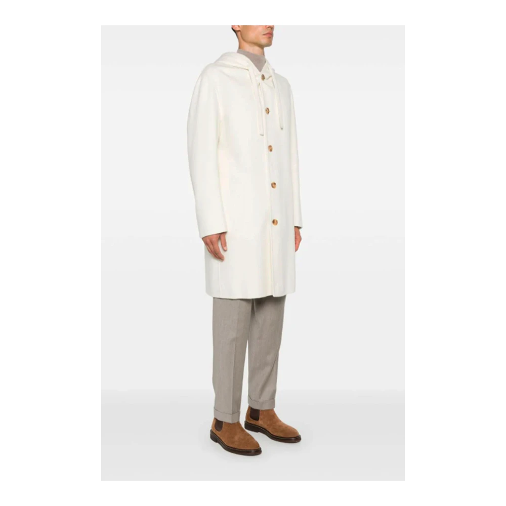 Lardini Witte Virgin Wool Hooded Jas White Heren