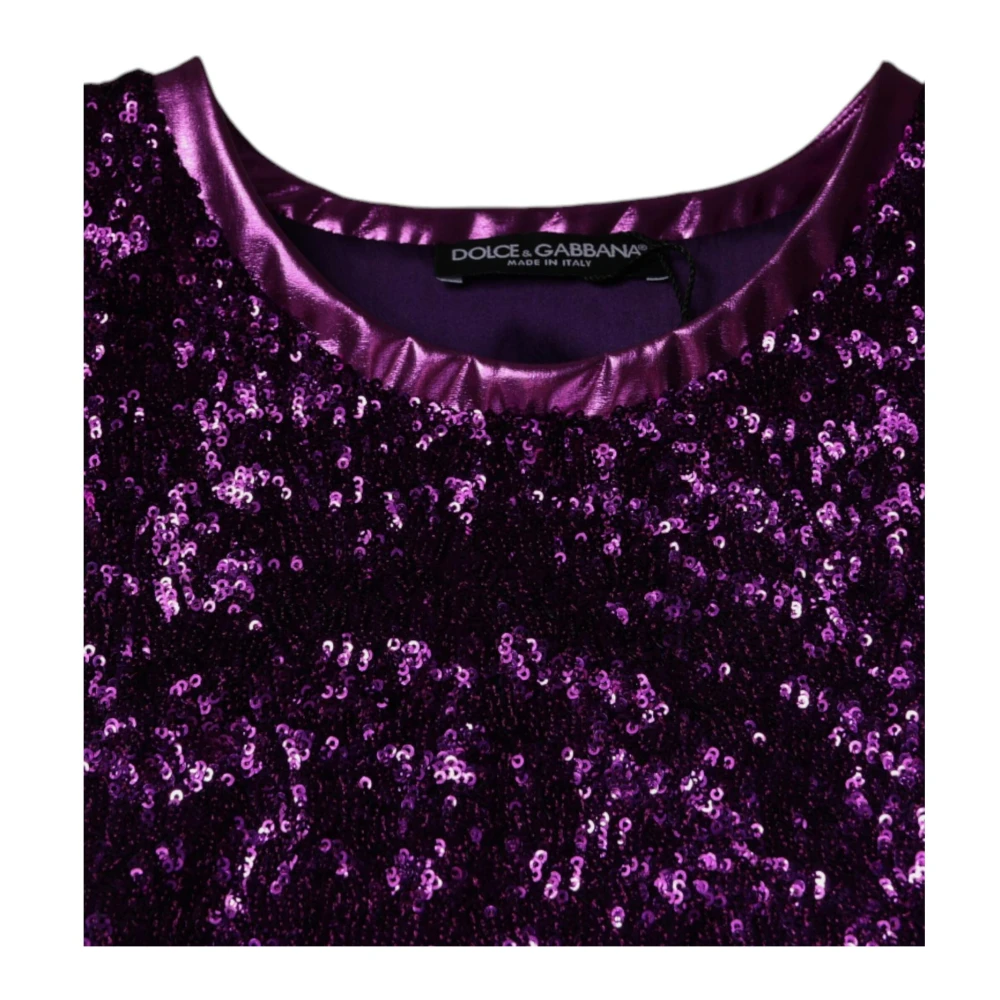 Dolce & Gabbana Paarse Paillet Mouwloze Top Purple Dames