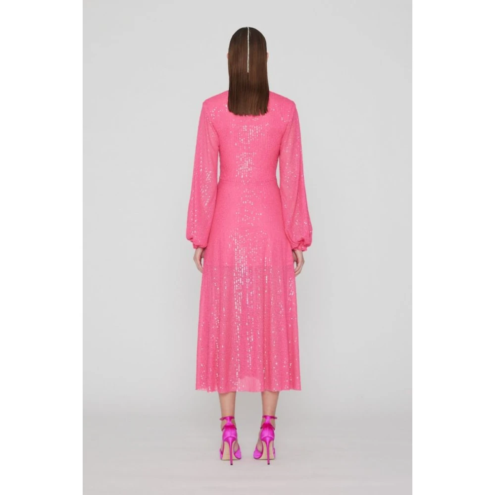 Rotate Birger Christensen Sequin Midi Jurk Zwart Pink Dames