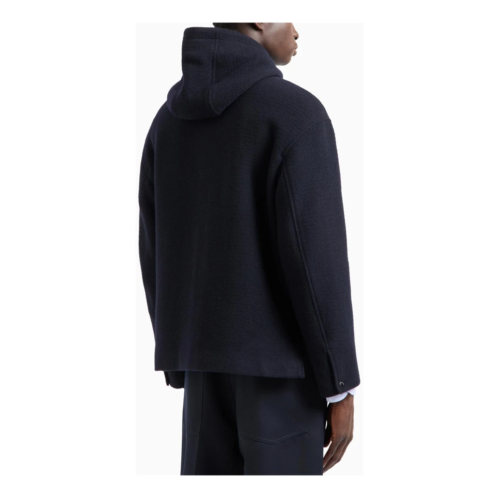 Emporio Armani Blauwe wollen capuchonjas volledige rits zakken Blue Heren
