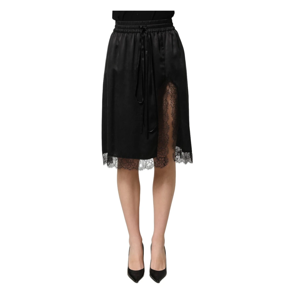 Dolce & Gabbana Vrouw Zwart Rokken Dames, S, Satijn, Satijnen Rok Met Kanten Rand