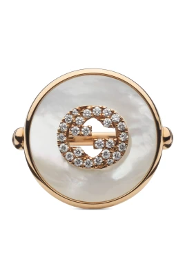 Sammanlänkad ring i rosa guld, mop, diamanter, gg pavé