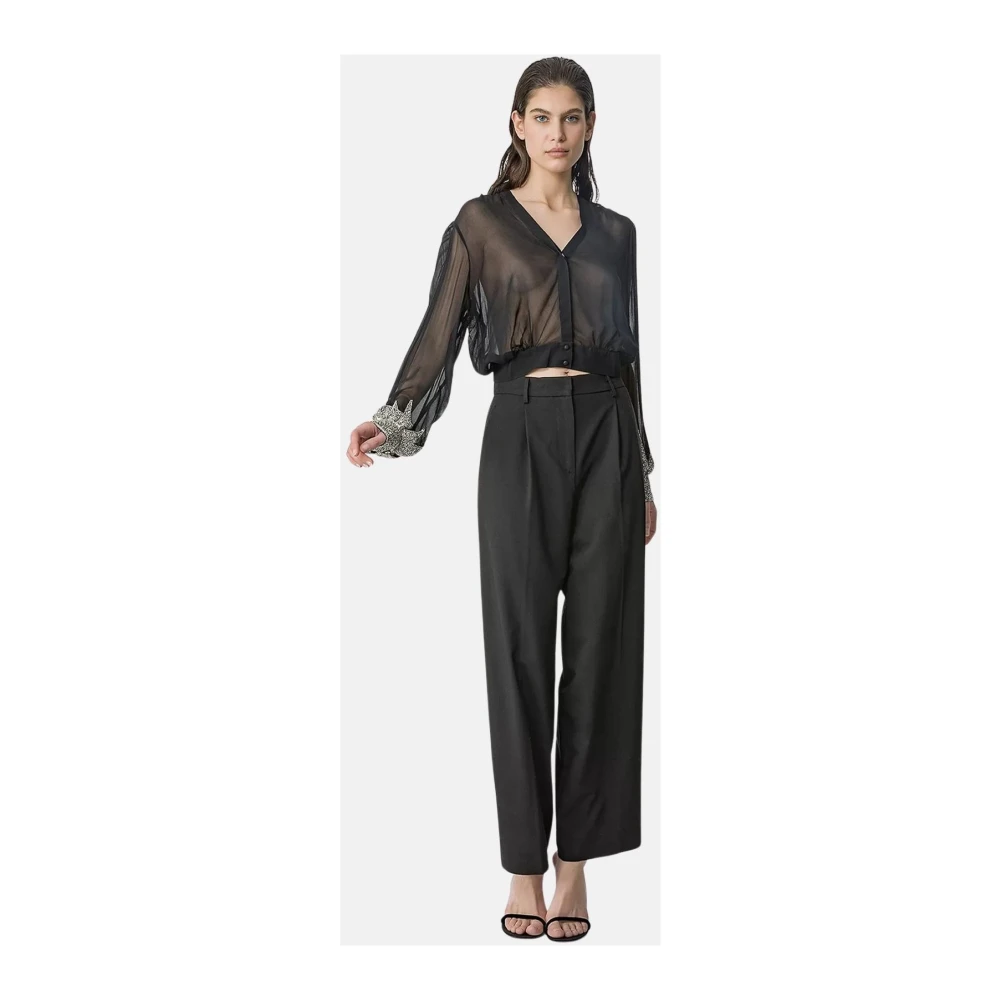 Forte Wijde broek met hoge taille en plooien Black Dames