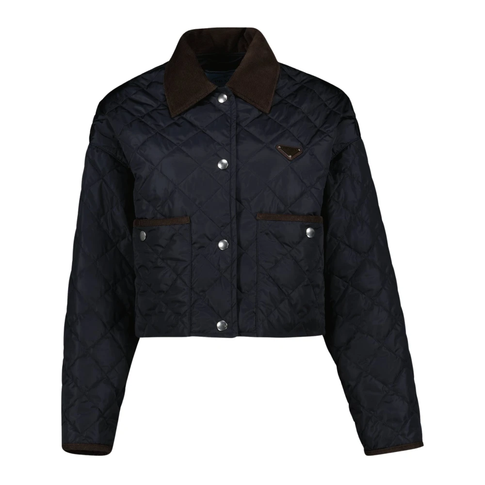Prada Gewatteerde Re-Nylon Jas Blauw Blue Dames