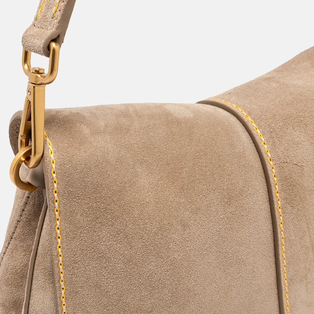 Gianni Chiarini Stijlvolle Duifgrijze Suède Schoudertas Beige Dames