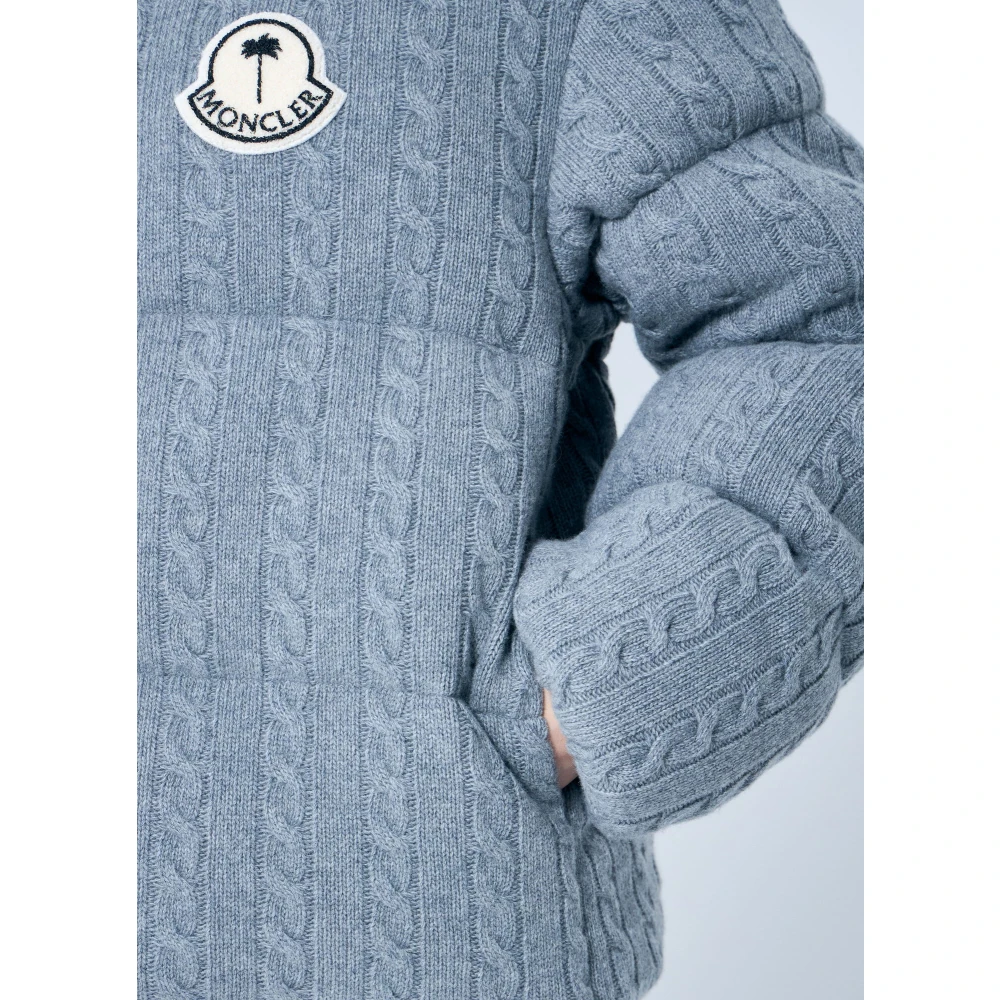 Moncler Wollen Cable-Knit Jas met Logopatch Gray Dames