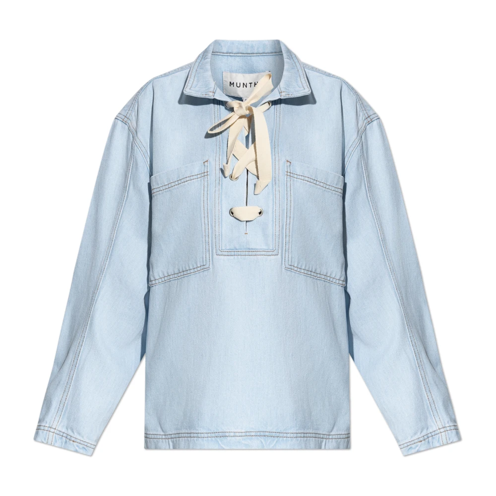 Munthe Denim Blouse met Strikdetail Blue Dames