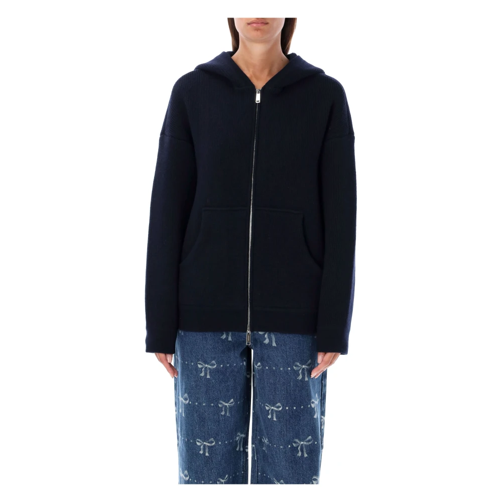 Self Portrait Navy Gebreide Hoodie Aw24 Blue Dames