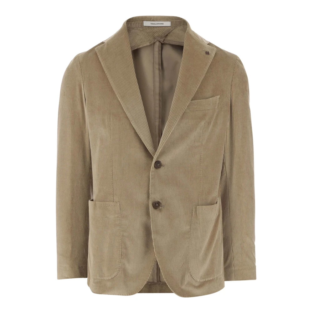 Tagliatore Stretch katoenen ribfluwelen jas met revers Beige Heren