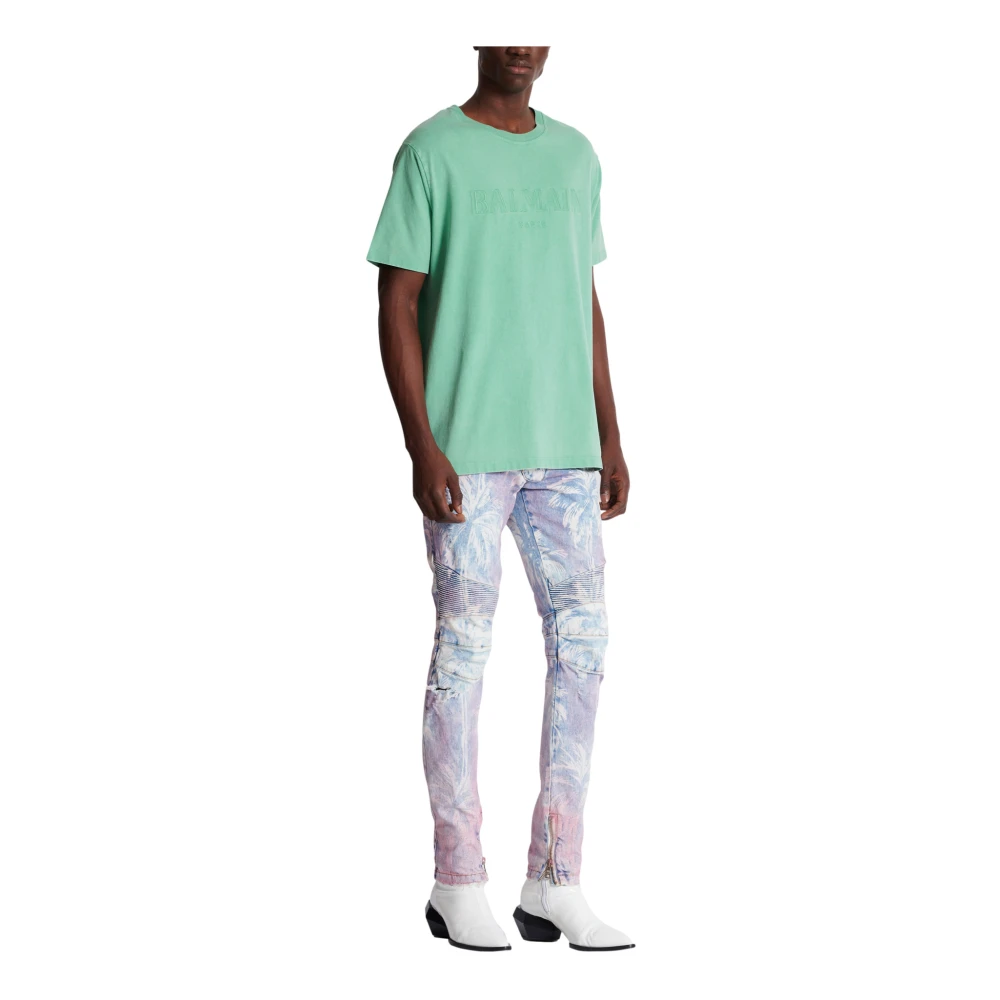 Balmain Losse T-shirt met vintage borduurwerk Green Heren
