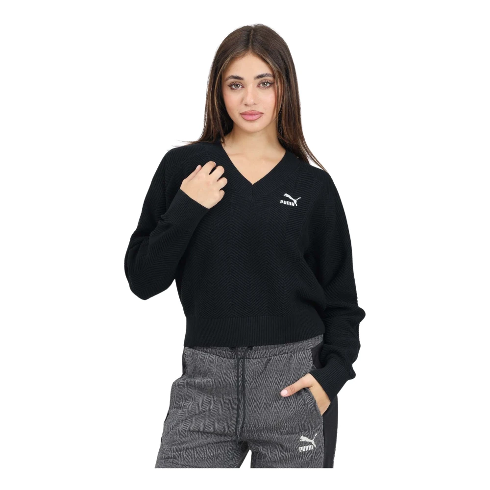 Puma Casual V-hals trui Damesmode Black Dames
