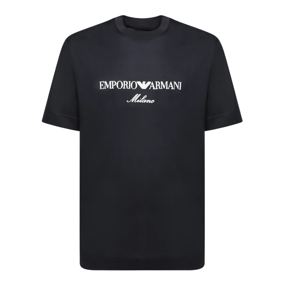 Emporio Armani Blauw Katoenen T-shirt met Zilveren Logo Blue Heren