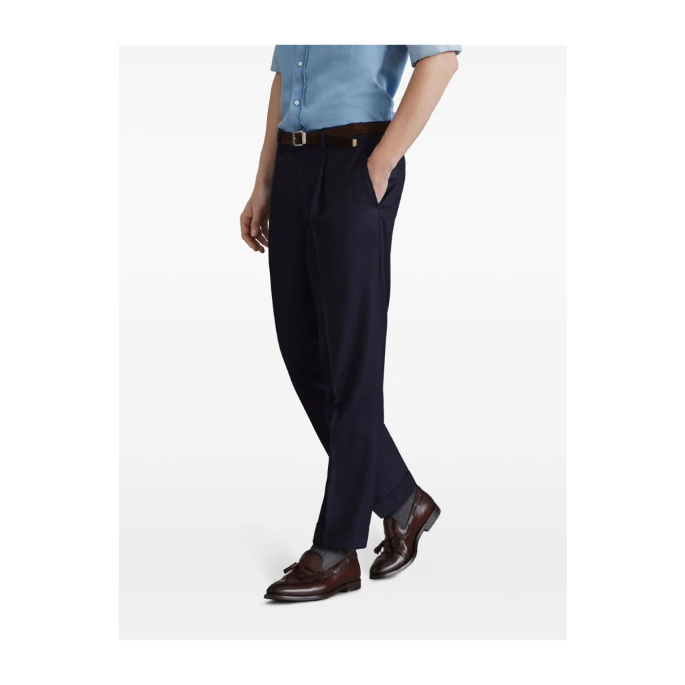 BRUNELLO CUCINELLI Navy Blauwe Katoenen Broek Blue Heren