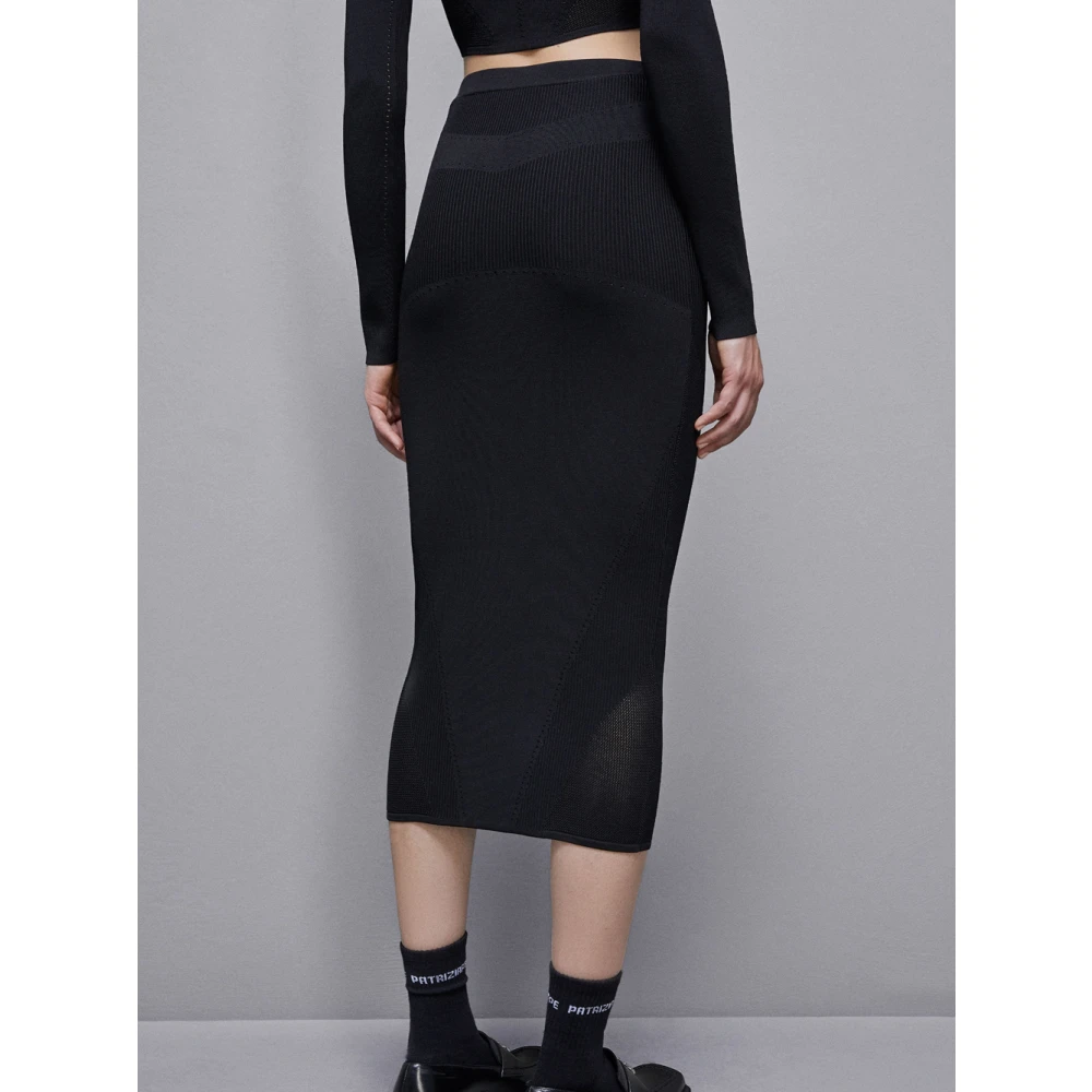PATRIZIA PEPE Zwarte Midi Rok met Vliegdetaillering Black Dames