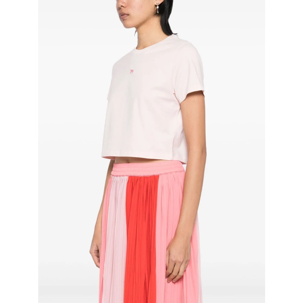 Maison Kitsuné Blush Pink Crew Neck Cropped T-shirt Pink Dames