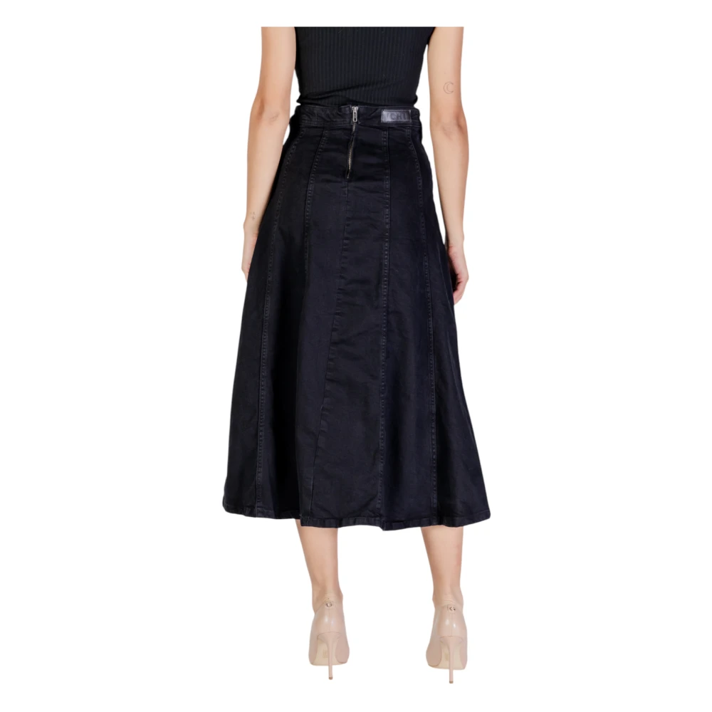 Ichi Zwarte katoen-lycra rok met rits Black Dames