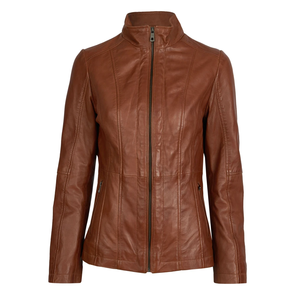 Bugatti Elegante leren jas met opstaande kraag Brown Dames