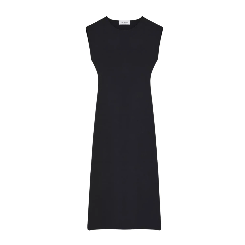 Yves Salomon Zwarte gebreide midi jurk Black Dames