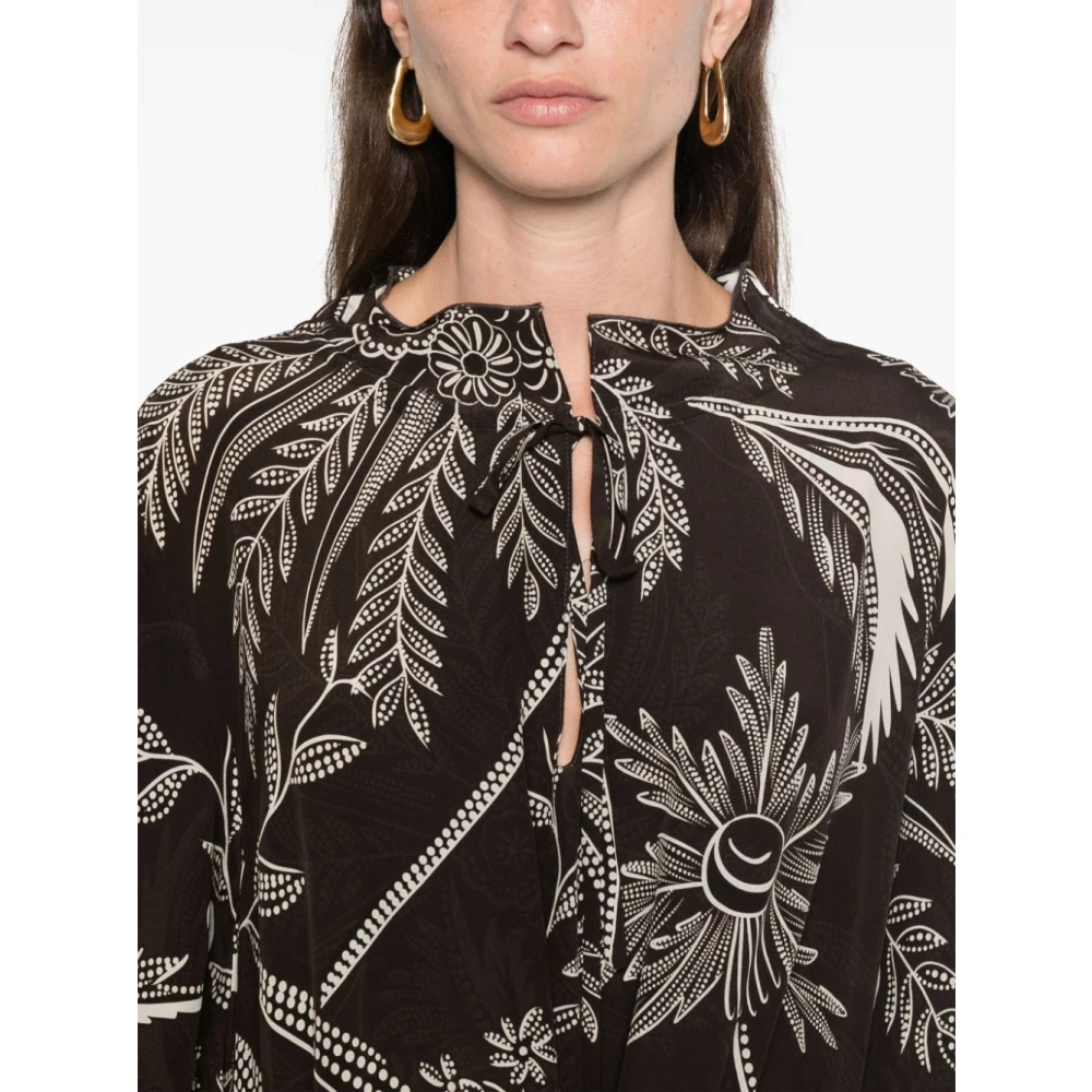 F.r.s For Restless Sleepers Zijden jurk met botanische print Brown Dames