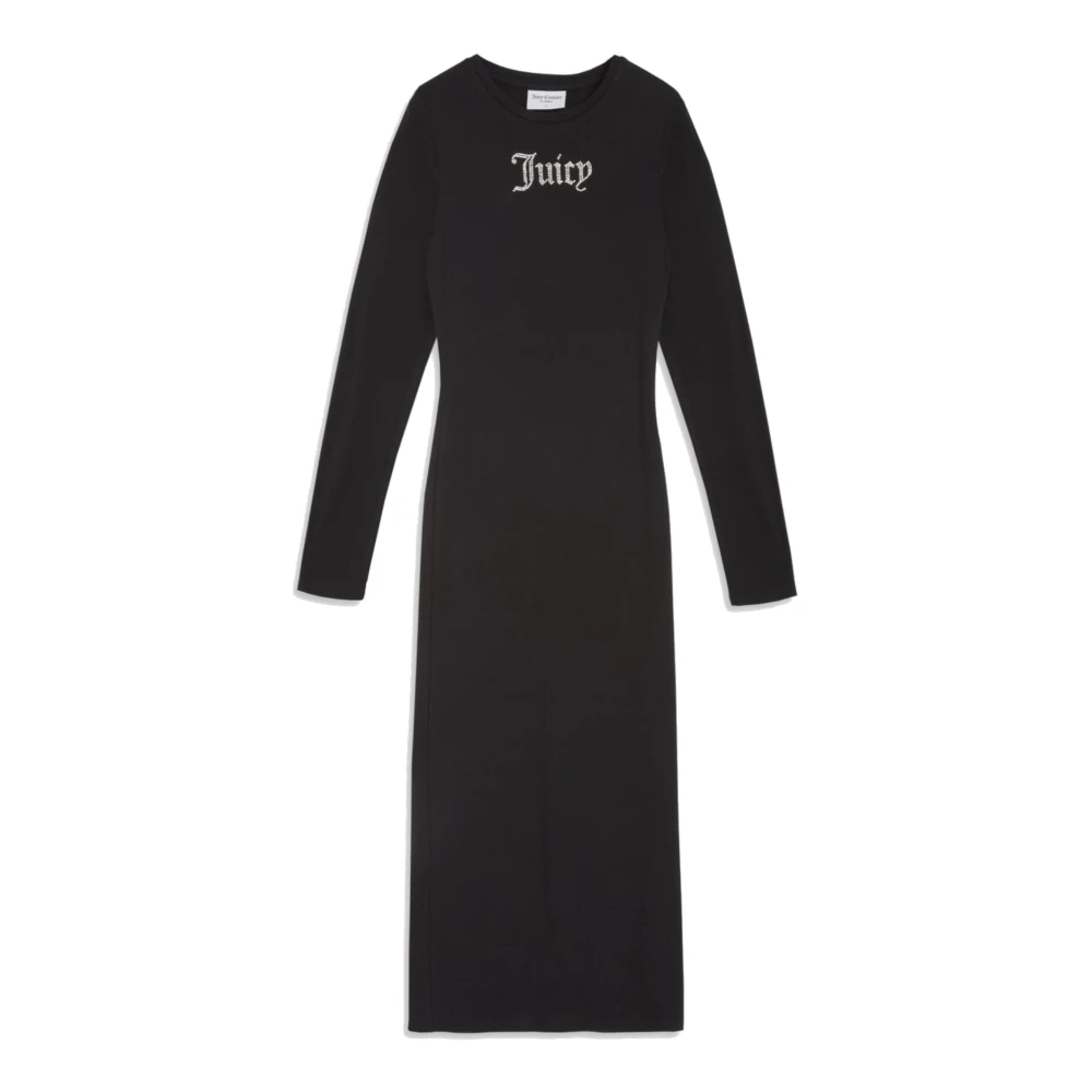 Juicy Couture Zwarte Jurk met Lange Mouwen en Zilveren Strass Logo Black Dames
