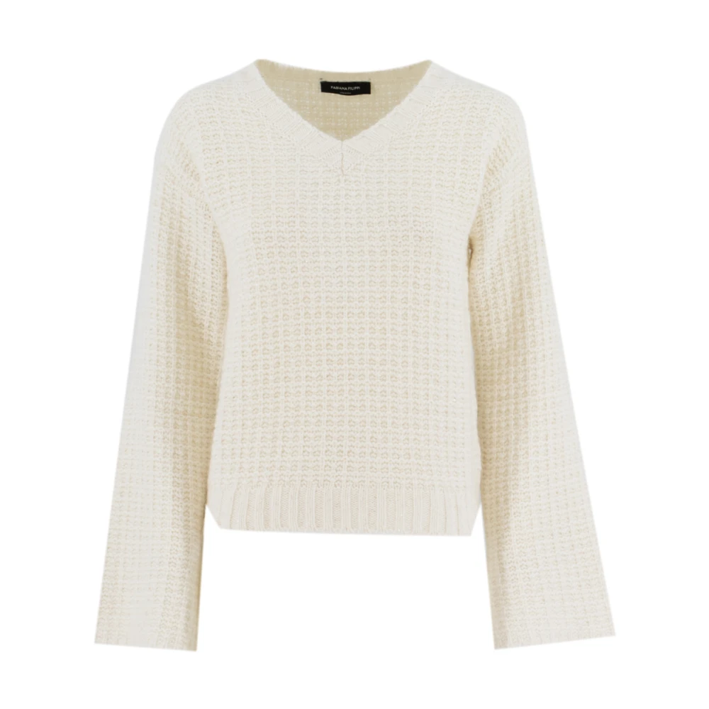 Fabiana Filippi Women's White V-Neck Jumper - V-Neck Knitwear - Xs - Knitwear