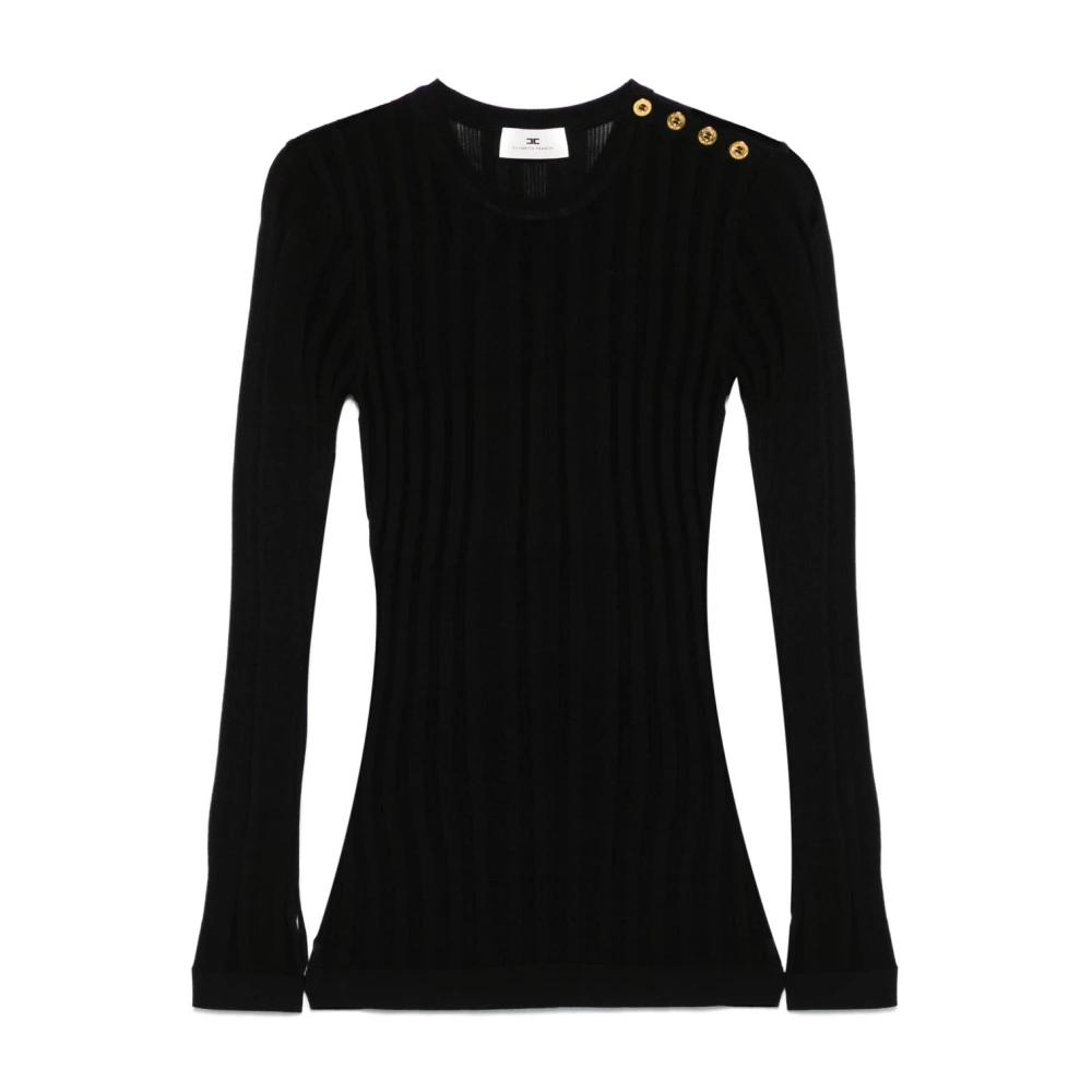Elisabetta Franchi Zwarte trui met knoopsluiting bij de hals Black Dames