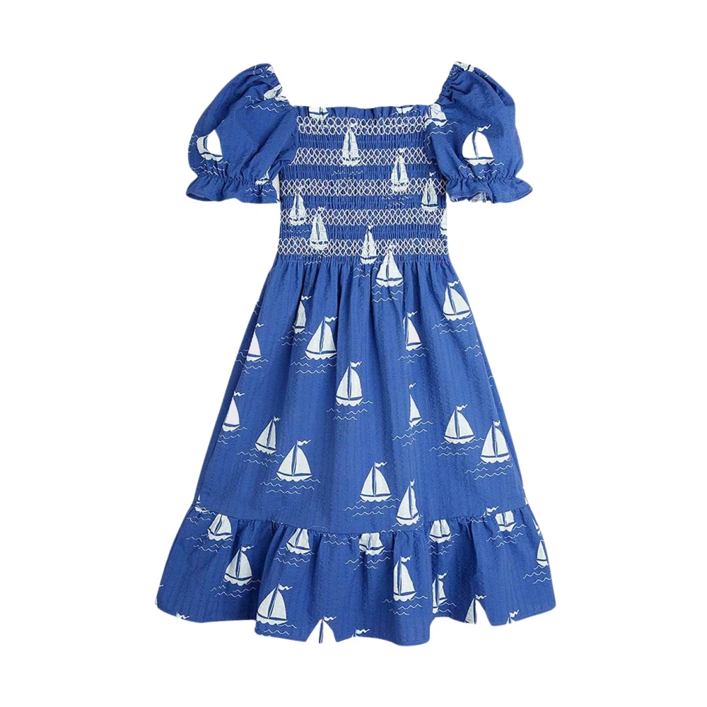 Mini Rodini Girls Blue Dress With Sailboats - Image 2