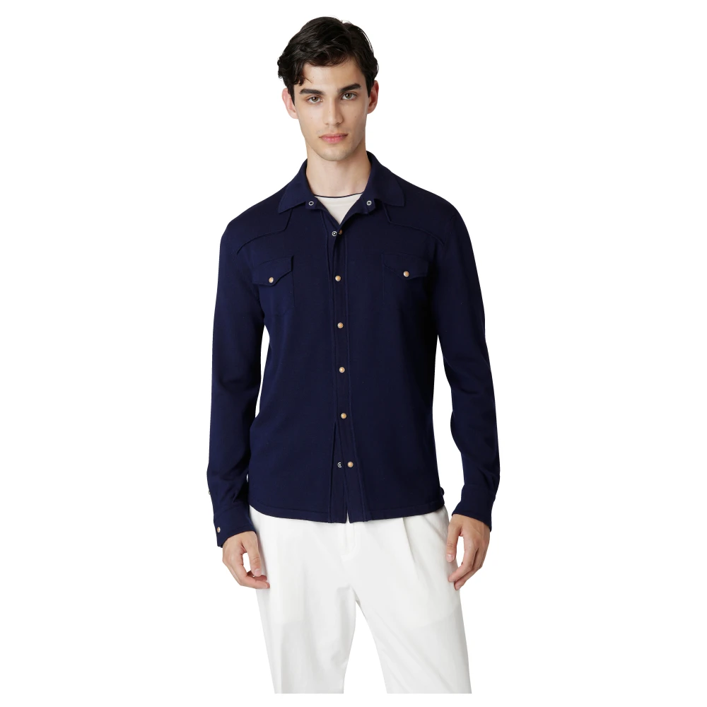 Eleventy Gebreide Shirt Texas Wol Blue Heren