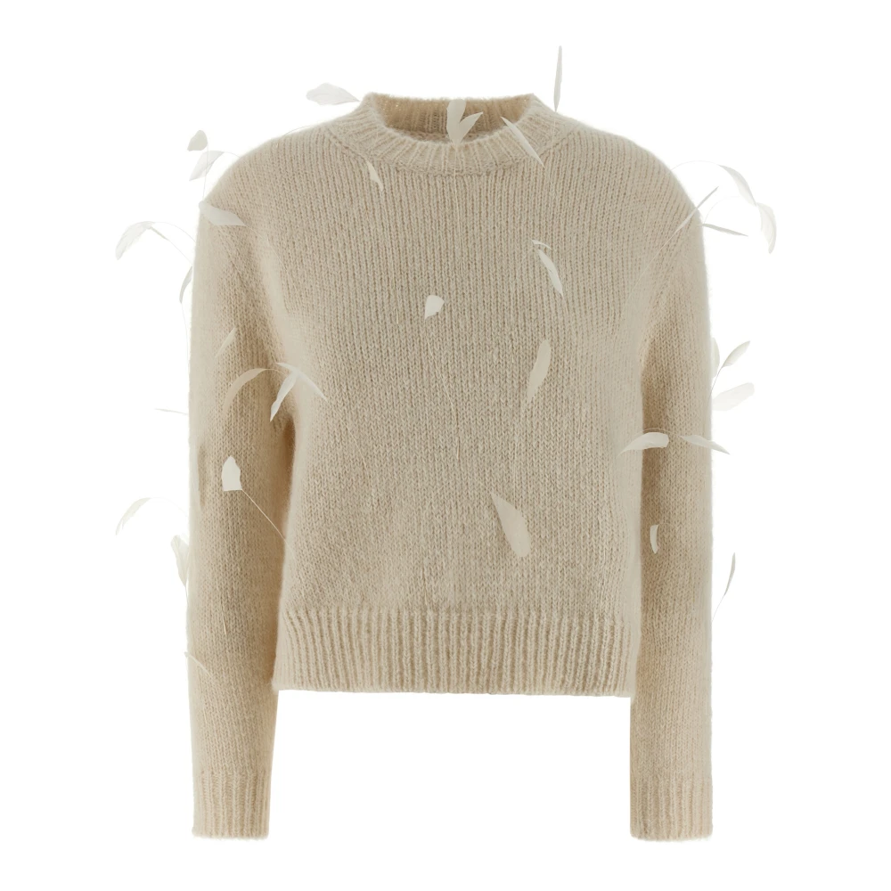 Jil Sander Women's White Alpaca Sweater With Feathers