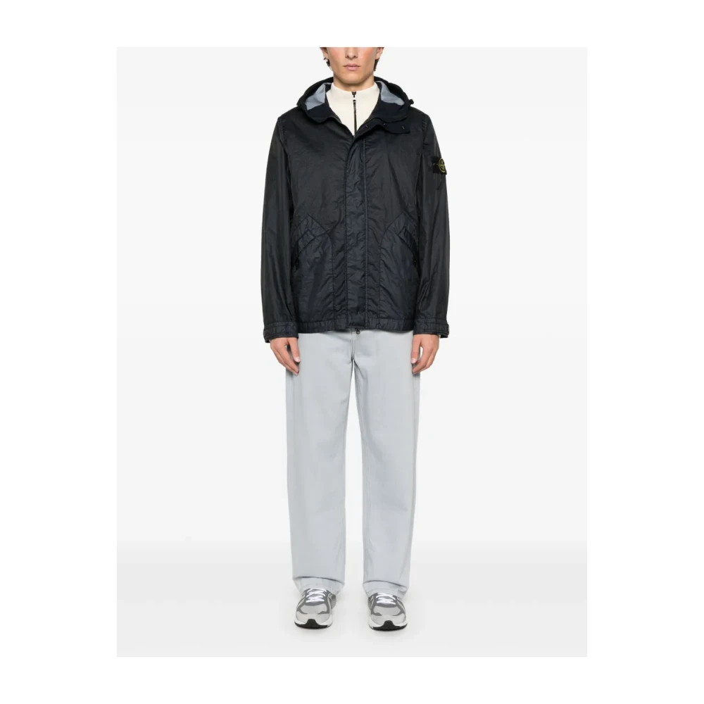 Stone Island Blauwe Nylonjas met capuchon Blue Heren