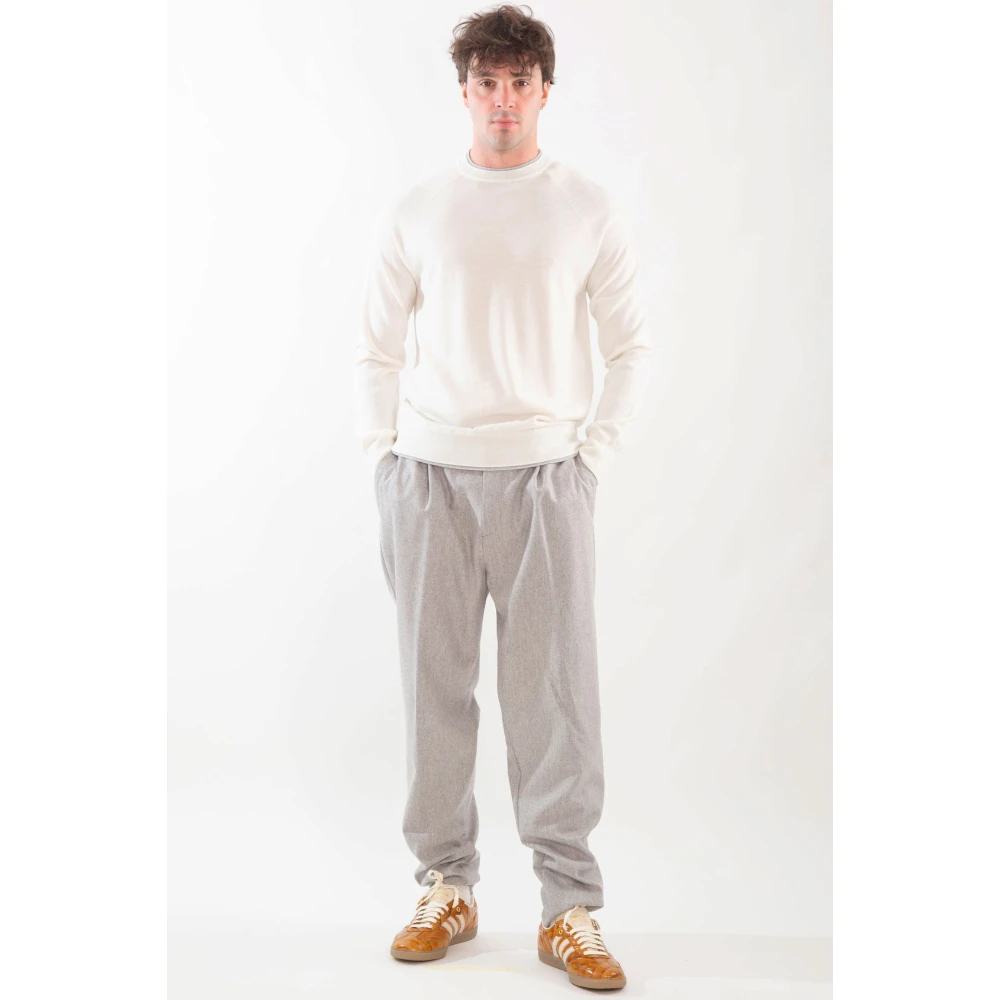 Eleventy Contrast Rib Sweater White Heren