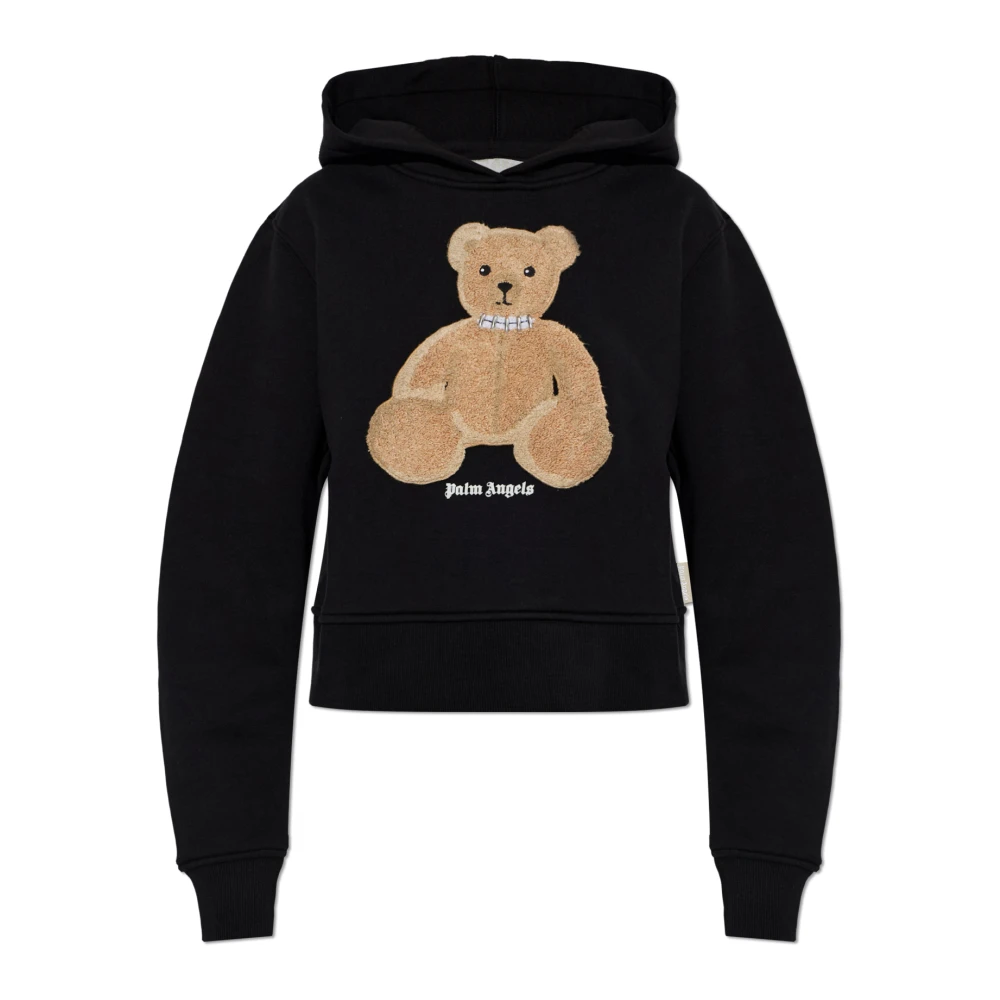 Palm Angels Vrouw Zwart Hoodies & Sweatvesten Dames, S, Katoen, Bear Fitted Hoodie